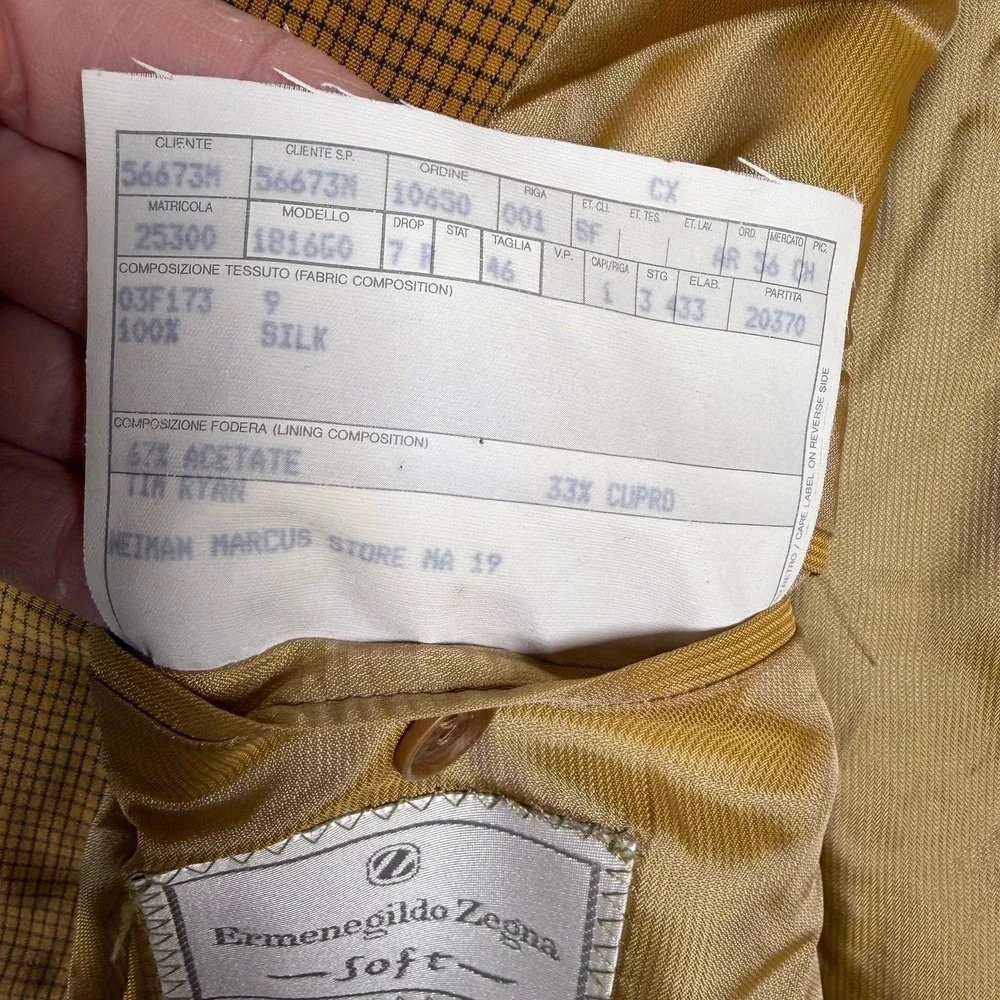 Ermenegildo Zegna Soft 100% Silk Blazer Sport Coat Micro Check Mens 38R‎ Italy
